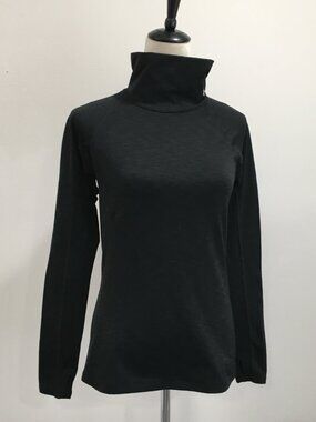 UNDER ARMOUR Black Marled Cold Gear Turtleneck Fleece Lined Activewear Shirt